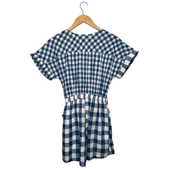 New Mainstrip Gingham V Neck Tie Wrap Front Romper Plaid Blue S - Picture 5 of 15